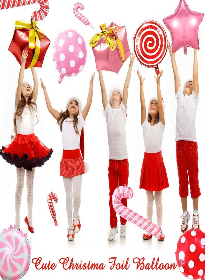 Realspring 62 Pcs Large Christmas Foil Balloons Set Red and Pink Candy Cane Windmill Lollipop Swirl Balloons for Candies Birthday Party Decoration - Image 3
